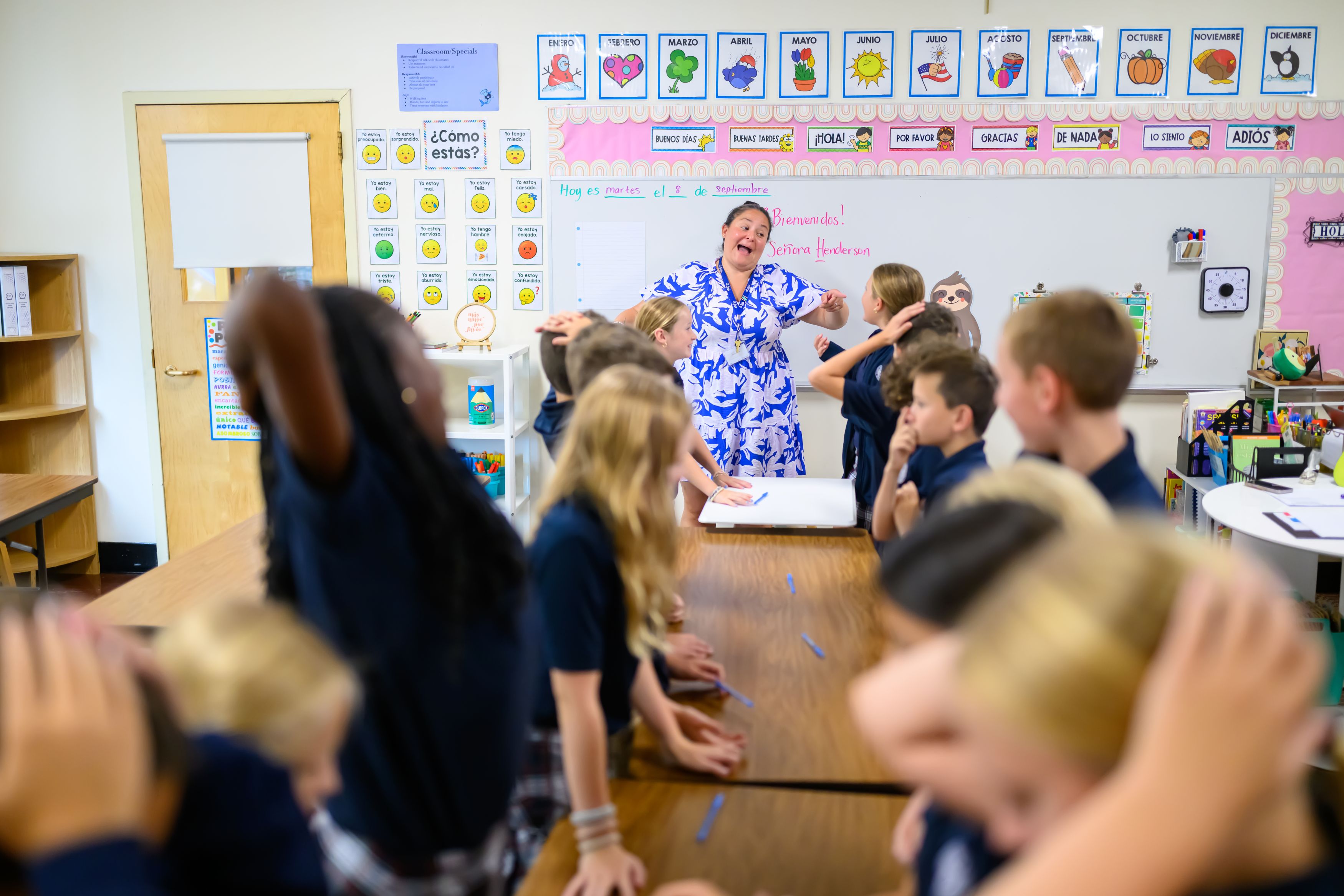 Grade 5 student standing in Spanish class